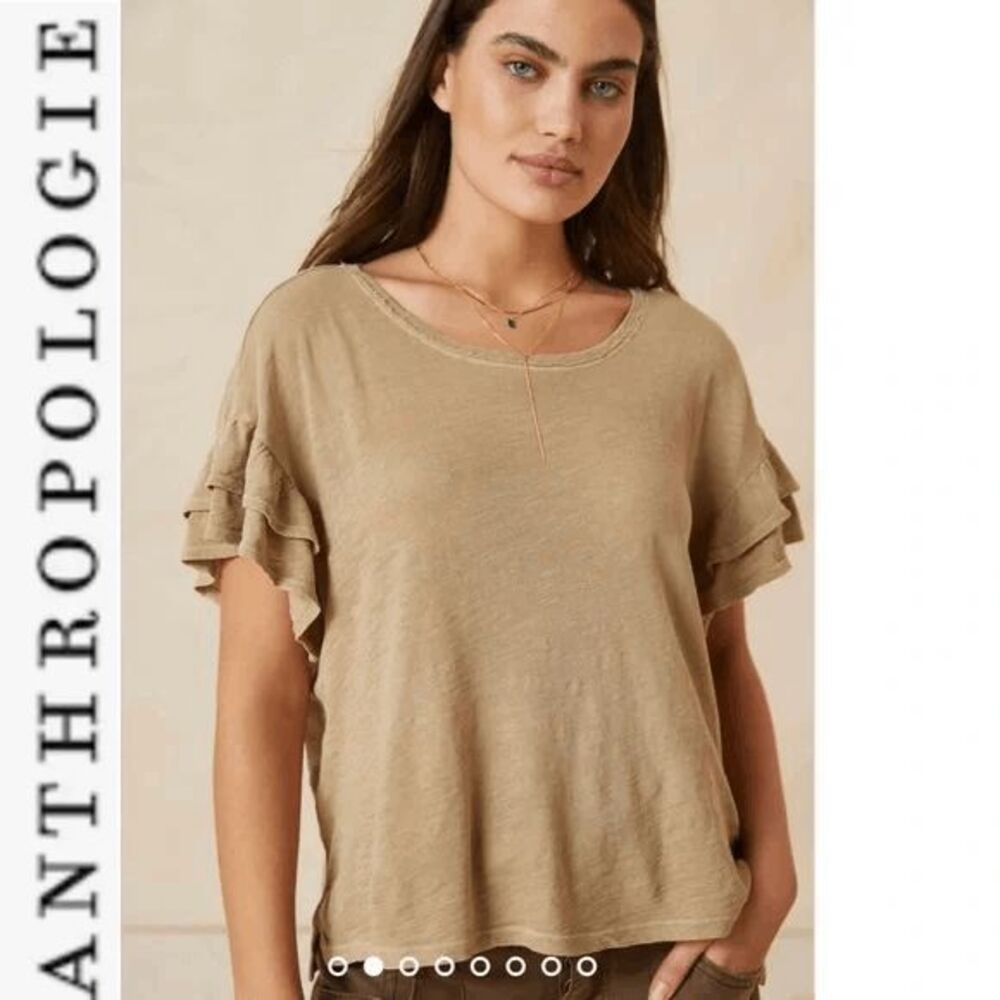 Pilcro X Anthropologie Heritage Femme Ruffle Sleeve Tee moss M NWOT
